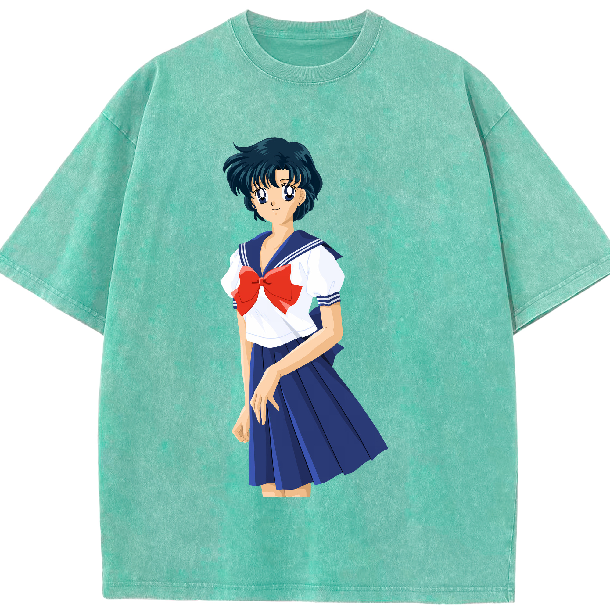 （画像用） 美少女戦士セーラームーン 水野 亜美 みずの あみ Sailor Moon Mizuno Ami 綿100% ヴィンテージ風 半袖Tシャツ（フロントプリント）